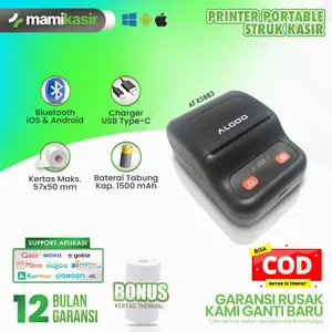 MAMI KASIR AT-X5883 Mini Printer TherAmal Bluetooth Cetak Struk Nota Tanpa Tinta