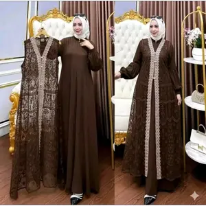 URBAN ATTIER New Dress Naura Outer Kondangan gamis lebaran 2026 Mix Brokat Import  Bugundy Pesta Mewah Elegan Lebaran 2026 Viral…..  Muslim Panjang Pita Seragam Kondangan Wanita Mutiara Ceruty Dewasa Remaja