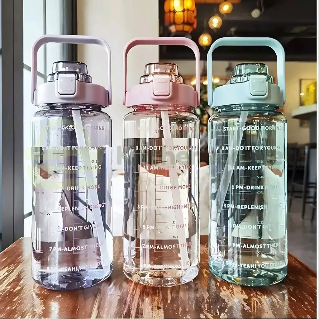 B(B95 ) BOTOL MINUM KOREA VIRAL TUMBLER MOTIVASI MINUM 2 LITER KUALITAS BAIK Plastik Tali Bottles Kitchenware Silicone Water