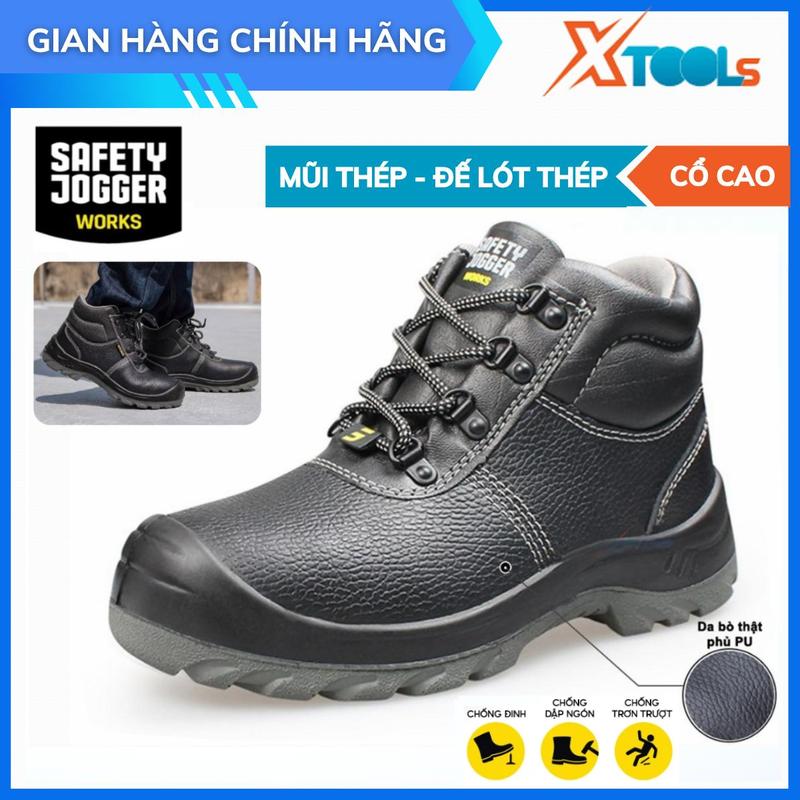 Giày bảo hộ lao động nam Jogger Bestboy S3 cổ cao da bò, chống thấm nước, chống đinh, trơn trượt, Giày công trình dáng thể thao