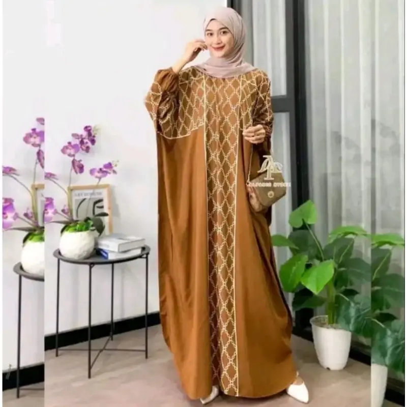 KAFTAN DAUNDA MOTIF DAUN BESAR Muslim Panjang Rayon Gamis Wanita 3
