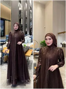 Viola Dress Tille Mix Brukat Premium Terbaru 2025/Gamis Kondangan Jumbo Wanita Muslim Mahogany Burgundy Grey