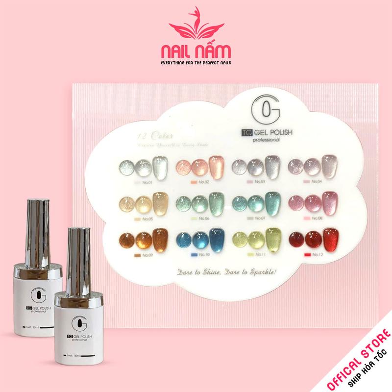 Set sơn mắt mèo kim cương ánh trắng 12 màu TG tặng kèm bảng màu