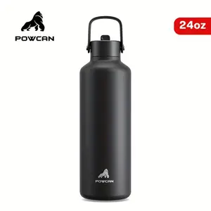 POWCAN 24 oz (760 ml), botol minum panas dingin stainless steel 304, flask dengan gagang portable, dilengkapi dengan sedotan dan tutup lipat, cocok untuk kerja, sekolah, dan olahraga.