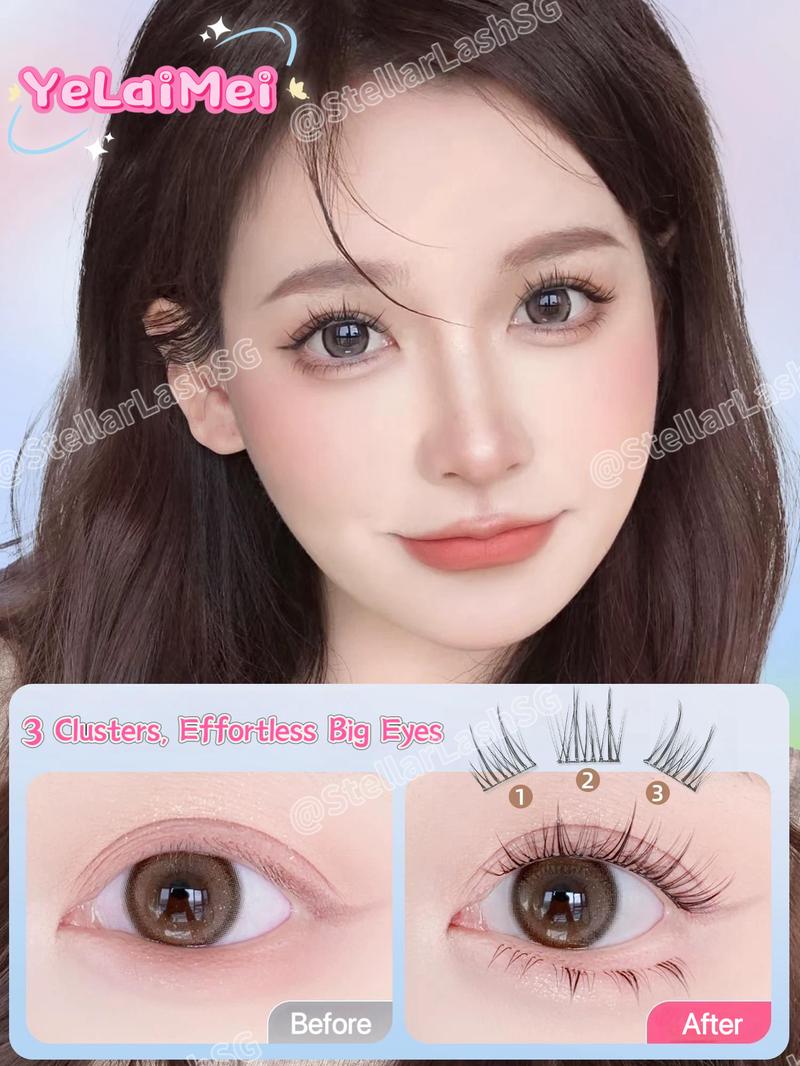 Product Introduction of 5D Glue-free Lashes | YLM 144Pcs large capacity Cluster Upgraded Softer(No Need Glue)| 24 rows of non removable tech wrl Case &/ FREE Pea Tweezers  Sunflower, Mermaid, Camellia, Volume Bloom, Lazy Trilogy & 10 Styles | Non Adhesive | natural wispy lashes 2