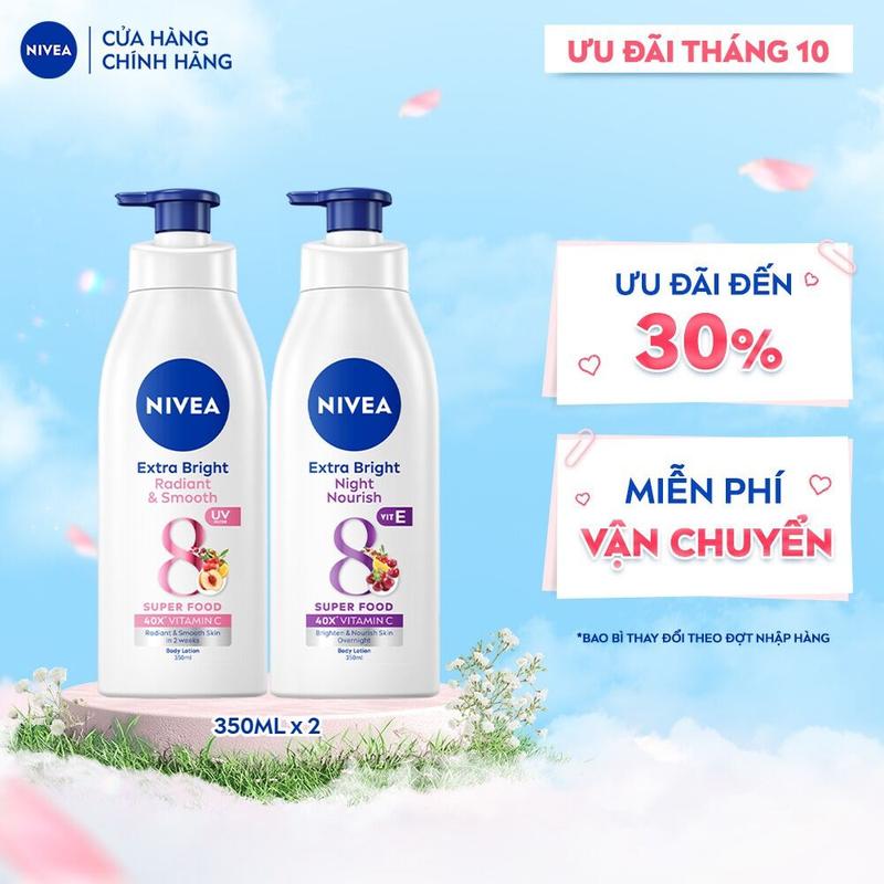 [K] Bộ 2 Sữa Dưỡng Thể NIVEA 8 Super Foods Dưỡng Sáng Da | Mịn Da (350 ml) - 98413+98412 Nữ Dưỡng Body