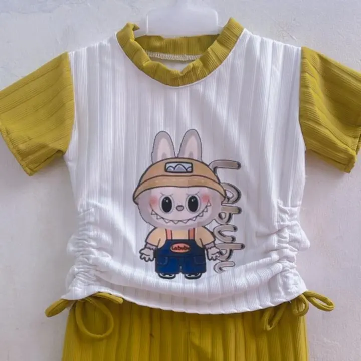Baju Anak Labubu One Set Labubu Bahan Knit Hornet DTF Labubu untuk Anak Usia 2 sampai 11 tahun - OneSet Inez setelan 5