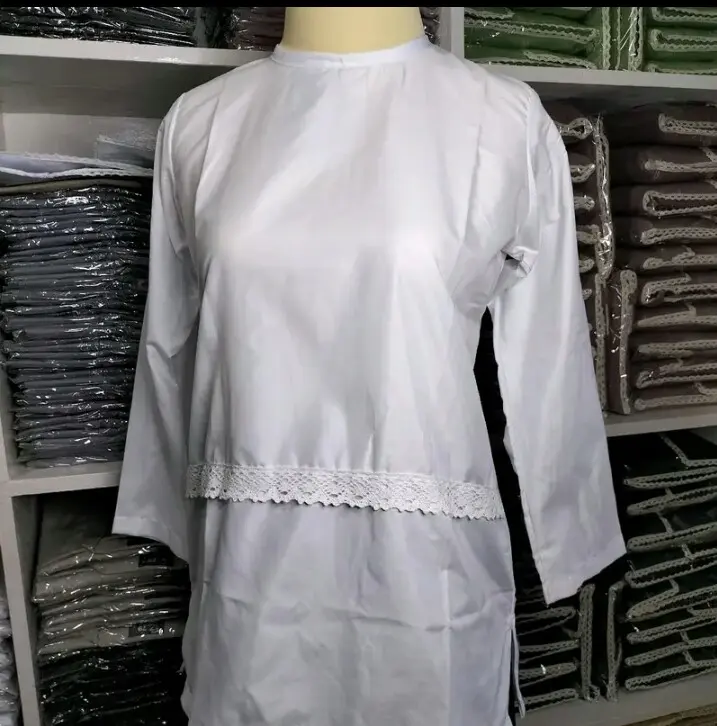 baju atasan putih kurung atasan muslim putih anak tanggung perempuan Katun Panjang Renda 3