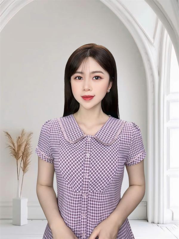 Đồ bộ nữ mặc nhà Y704A Lụa Mango quần dài TÍM kẻ cổ sen