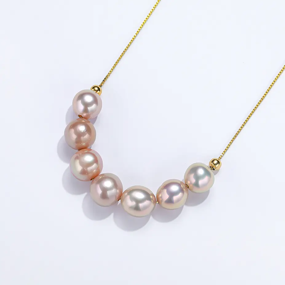 ZH12075 【S925 Silver】Accessories; Freshwater Pearl 7-bead Smile Chain Pink Pendant 6-8mm