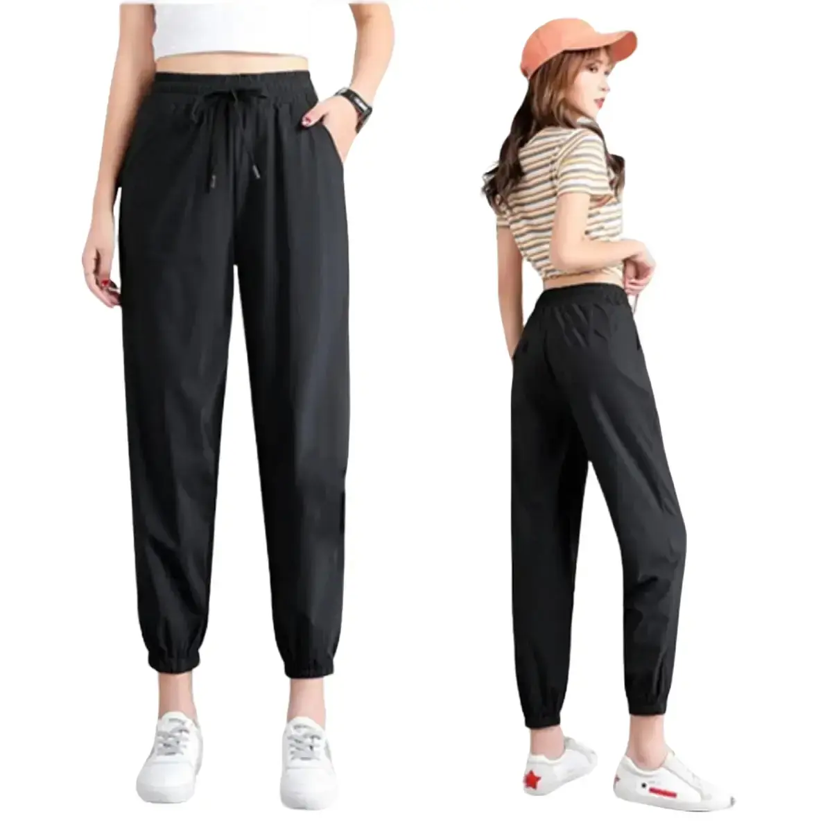 Sweatpants - Celana Training Olahraga Wanita Pinggang Elastis M.L.XL.XXL Hitam Abu Joger Sport - Terbaru