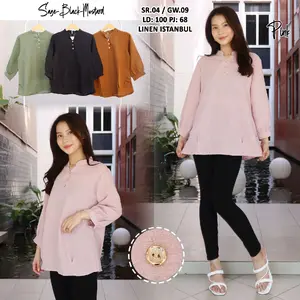 Kemeja Polos Kancing Depan Wanita Dewasa Casual Panjang Linen