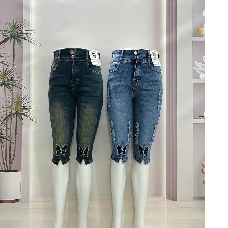 QUẦN JEAN NỮ (HUỲNH NGA STORE) 7 TẤT DÁNG LỬNG QUA GỐI XƯỚC RÁCH CÓ THIẾT KẾ THÊU LAI