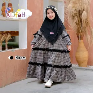Alifah Kids Gamis Anak Terbaru Usia 2-8 Tahun Baju Ceruty Muslim Panjang Nyaman Syari Jilbab Tanggung Dress Kerudung
