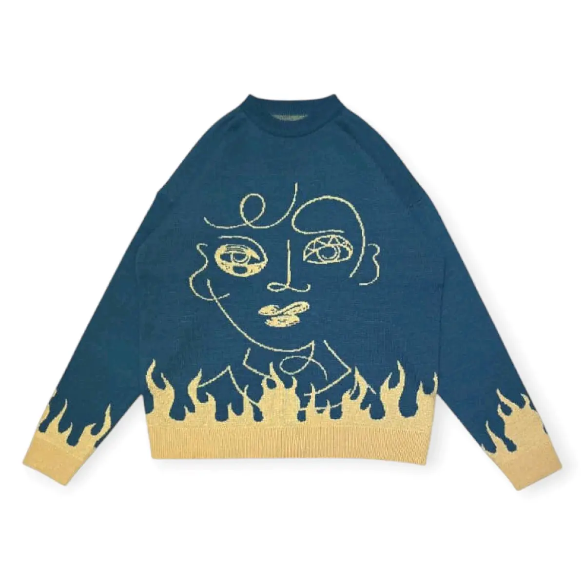 JANGO Knitwear Sweater Fire Heart Blue | Sweater Rajut Unisex Premium Pria Wanita