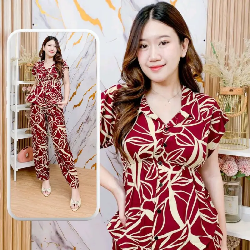 Set Celana Panjang Setcel Nara Rayon Viscose Motif Premium Bali Busui 0