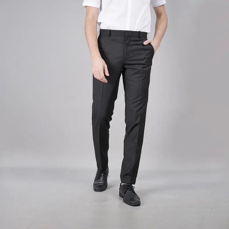 Johnwin - Celana Formal - Celana Pria - Hitam - Polyester - Slim Fit - F.996.010.110.C - Free Keychain 0