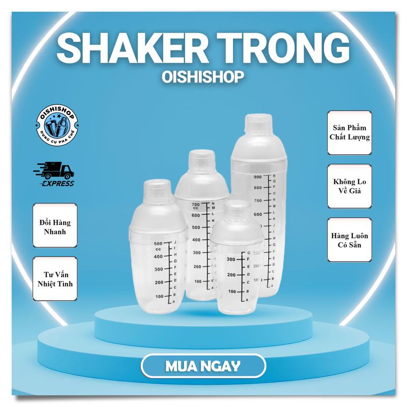 Bình lắc shaker nhựa trong suốt vạch đen dùng pha chế nhiều dung tích. 