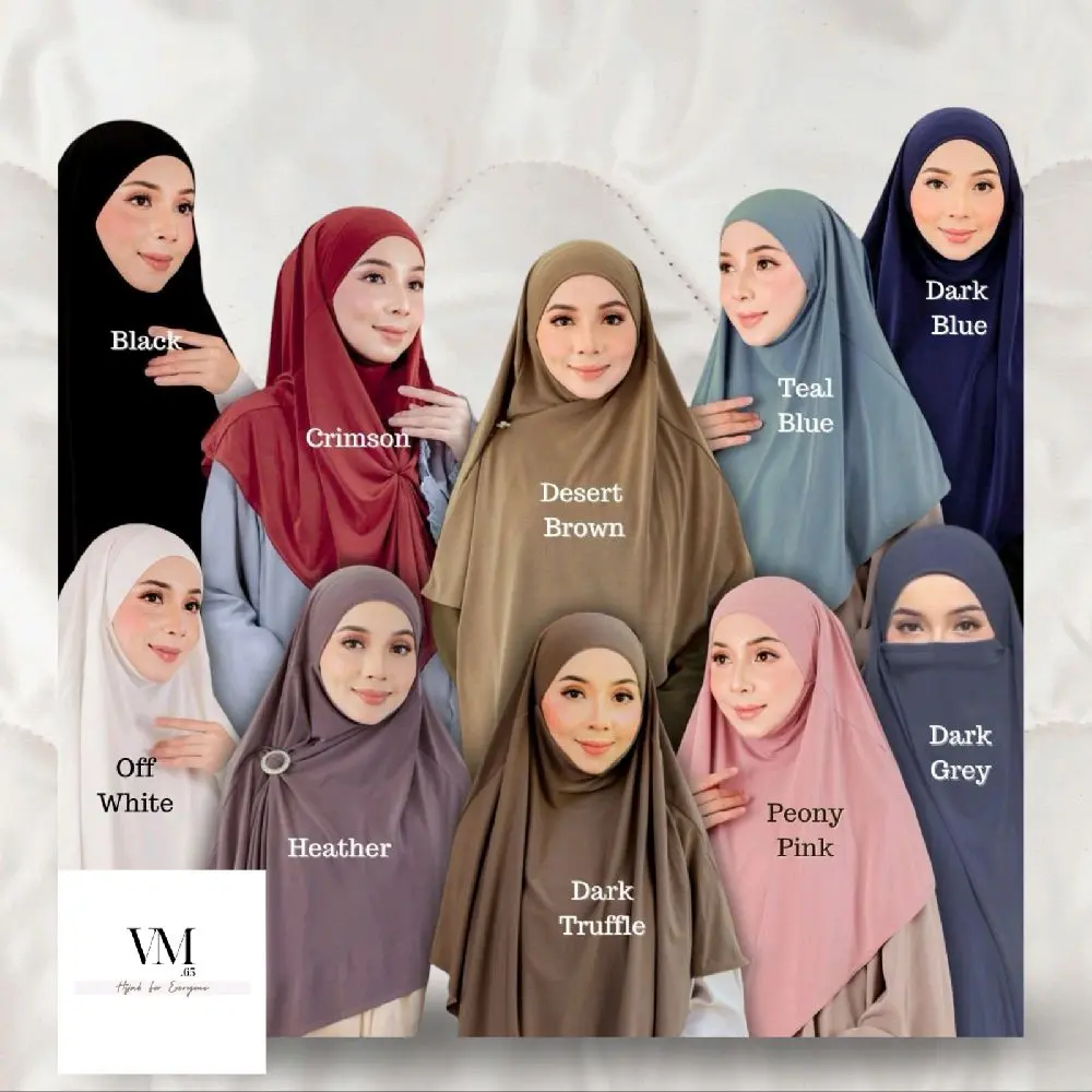 QAINISA - HULWA Lycra Jersey V Shaped Instant Khimar Bidang 45 / 50 / 60