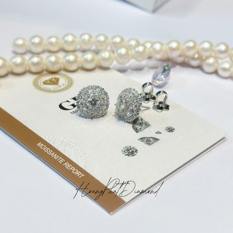 [ Hoàng Phát M.o.i.s.s.a.n.i.t.e ] Phụ Kiện Bông Tai Bạc Ý 925 Halo Tròn Tấm To Hột Vuông Nữ Hoàng Moi 4li Chui Vặn Xi Kim (BM21)