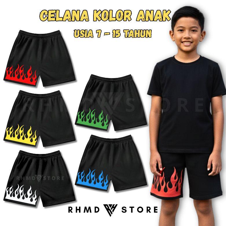 Isi 5 Pcs Celana Pendek Anak Boxer Harian Santai Usia 8-15 Tahun Unisex Murah Motif Api Fashion