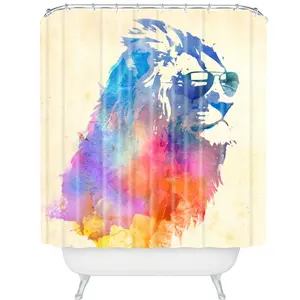 Vibrant Watercolor Lion Print Water-resistant Shower Curtain with Bold Colors for Unique and Artistic Bathroom Decor