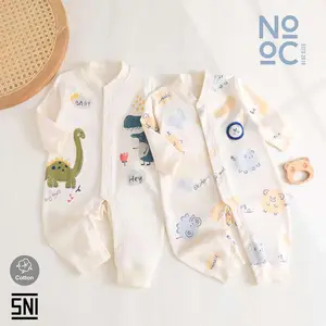 4.4 Set Overall Bayi Laki Laki Perempuan | Sleepsuit Jumsuit Bodysuit Lengan Panjang Kancing Tengah Cotton 0-12 Bulan