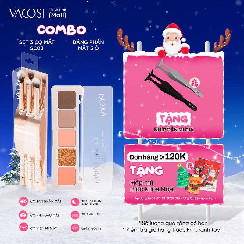 COMBO HOT Combo SC03 Set cọ mắt 3 cây cơ bản GOLDEN DRAGON + Bảng phấn mắt 5 ô lì & nhũ 5.5g METEOR EYESHADOW