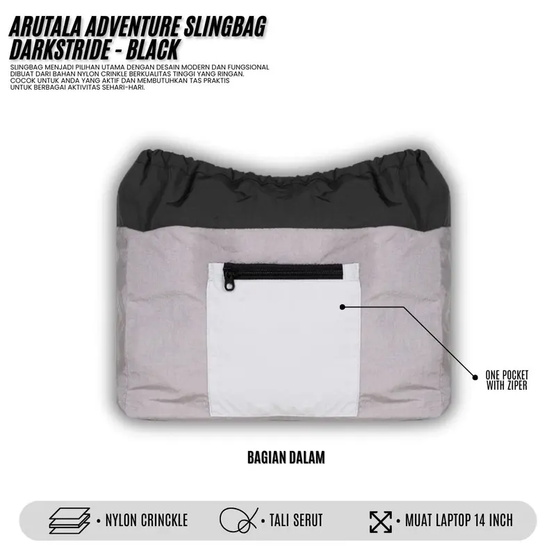 Arutala Adventure - Darkstride BLACK Waterproof Slingbag Tas Selempang Pria Wanita 1