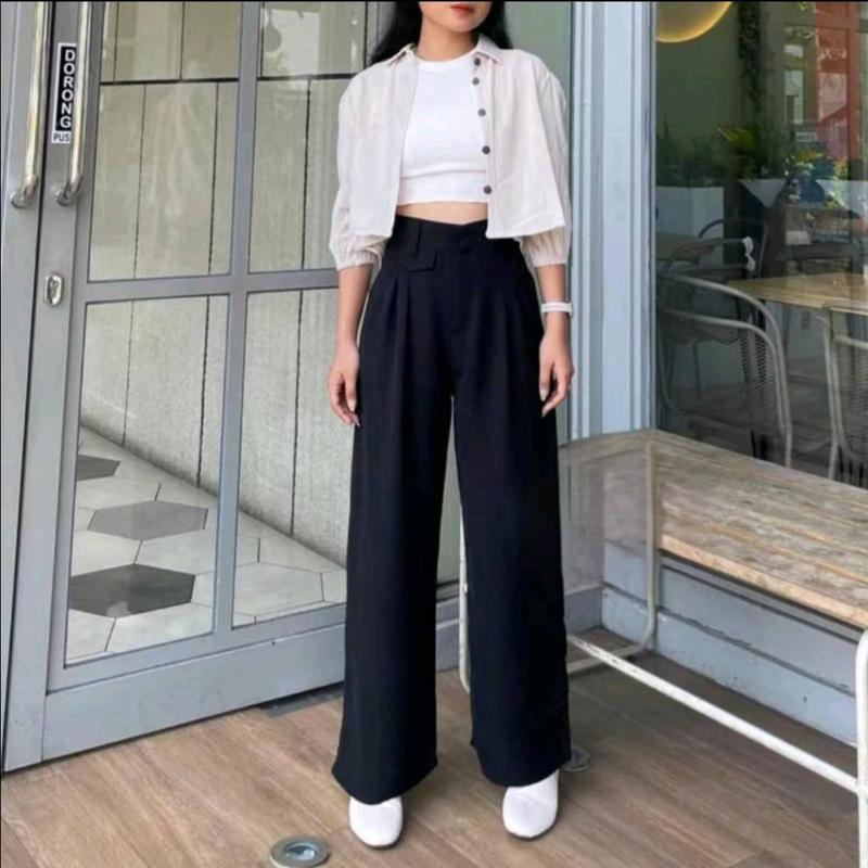 ORO PANTS Highwaist Loose Pants Trousers  Celana Anti Kusut Celana Kulot  Celana Kantor Formal knit wanita 3