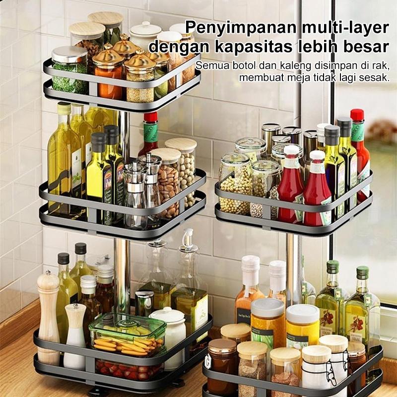 Rak Bumbu Putar Berputar 360 Derajat Rak Dapur Serbaguna Stainless Rotate Kitchen Spice Rack Organizer Rak Bumbu Dapur 3 Susun 3