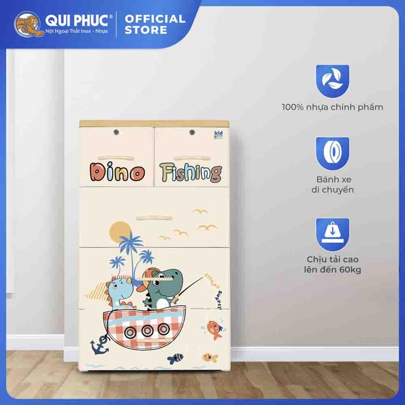 HỎA TỐC Tủ nhựa Kid 4 tầng QUI PHÚC đựng quần áo cho bé tiện lợi an toàn sức khoẻ hoạt tiết in chìm không bong tróc