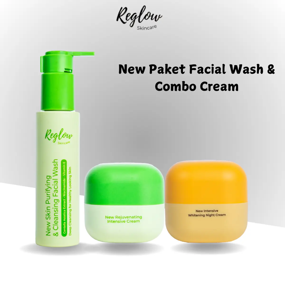 Reglow New Paket Facial Wash dan Combo Cream (Facial Wash, Day Cream, Night Cream) Skincare