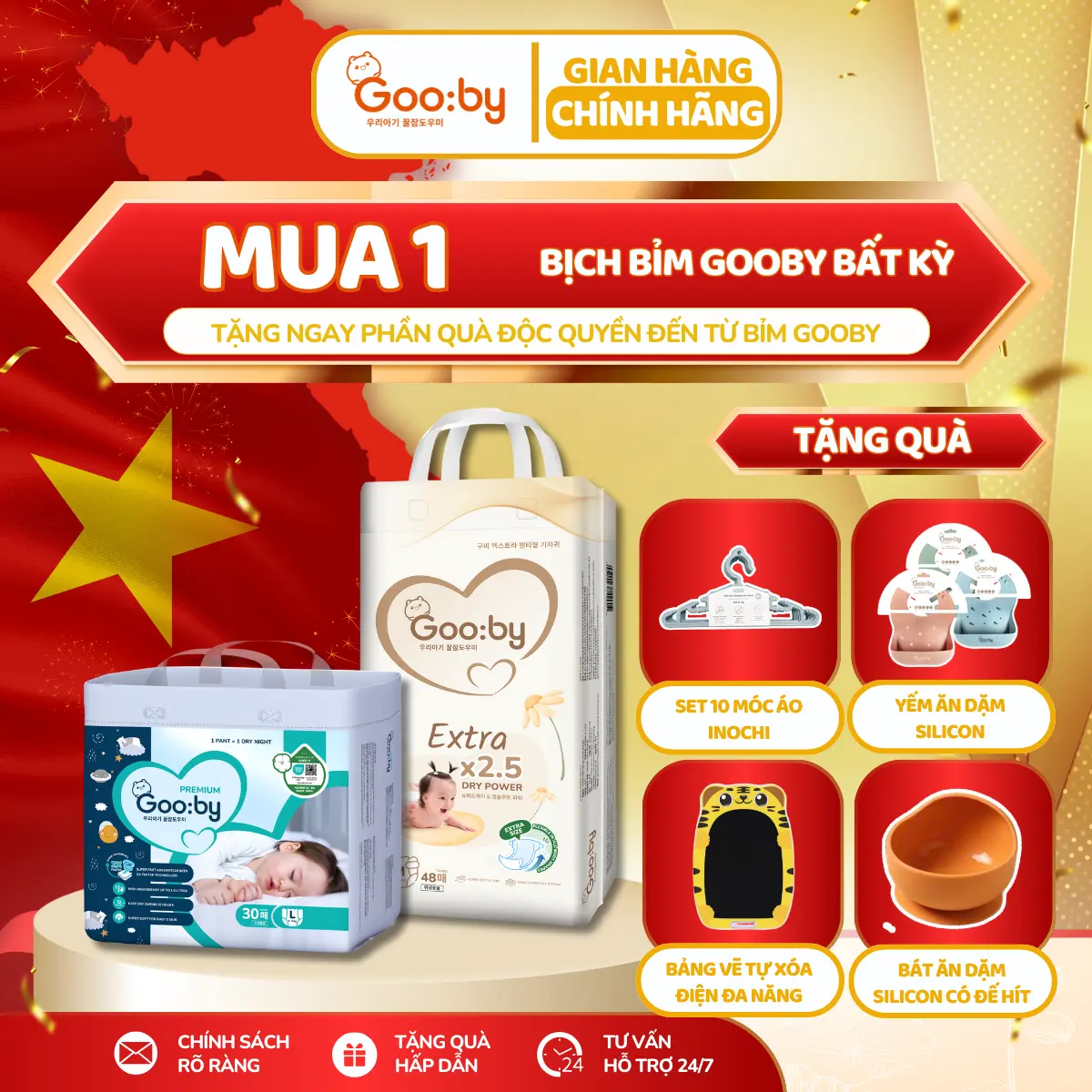 [Mua 1] Tã/Bỉm Gooby Ngày/Đêm mềm mại, an toàn, siêu thấm hút size NB/S/M/L/XL/XXL/XXXL cho bé từ 4kg - 35kg + TẶNG QÙA