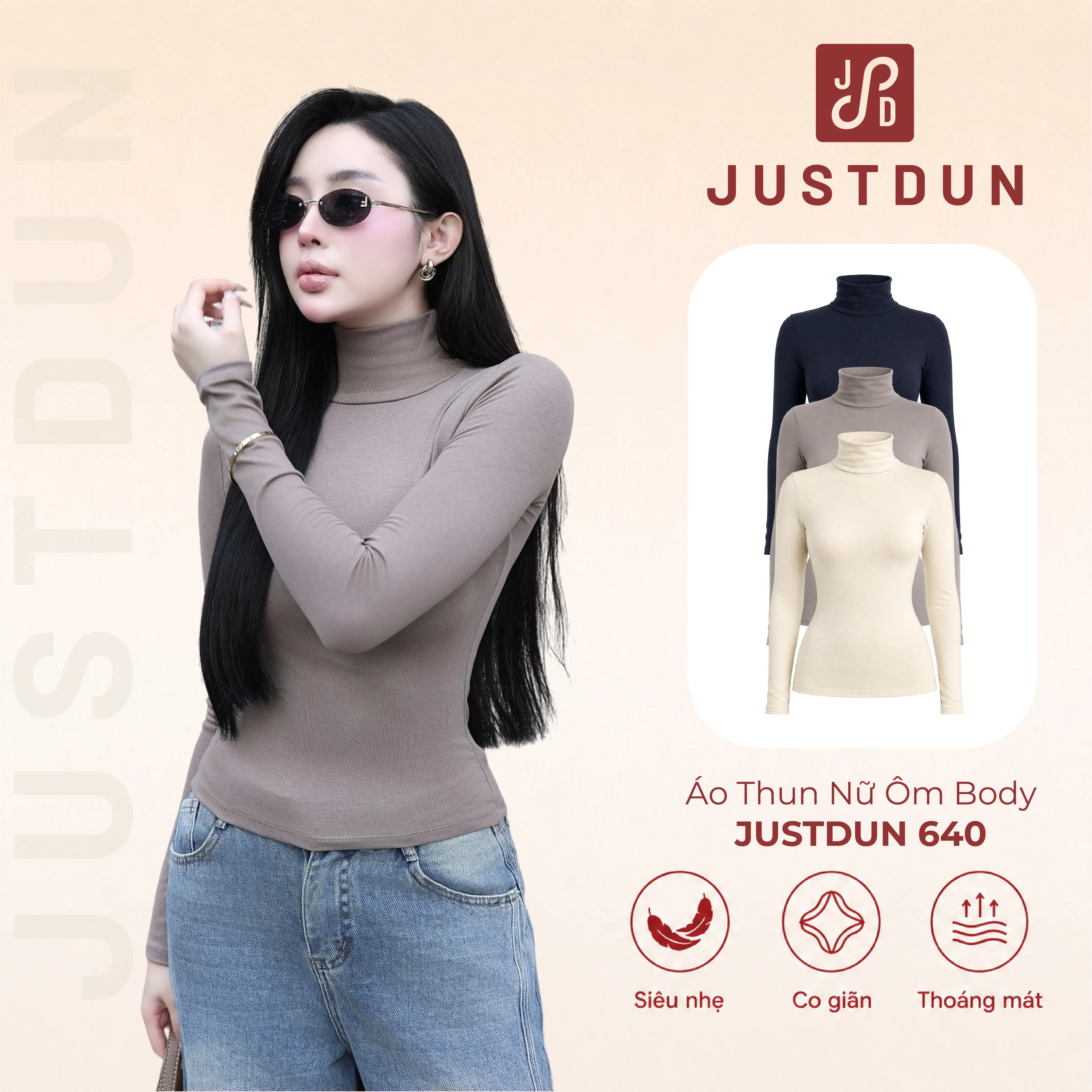 [DEAL XẢ KHO] Áo Thun Nữ Ôm Body JUSTDUN 640 - Cotton Lông Mịn Cao Cấp, Cổ Cao