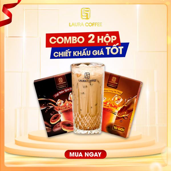 Combo 2 HỘP Cà Phê vị Nấm Linh Chi + Đông Trùng Hạ Thảo - Laura Coffee - Nhật Kim Anh- Cà phê thảo mộc 2 vị Cafe