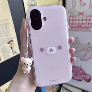 Funda para teléfono de color blanco transparente de cristal con pintura de luz fácil, expresión de oso y colgante de oso para iPhone 11 12 13 14 15 16 17 pro max