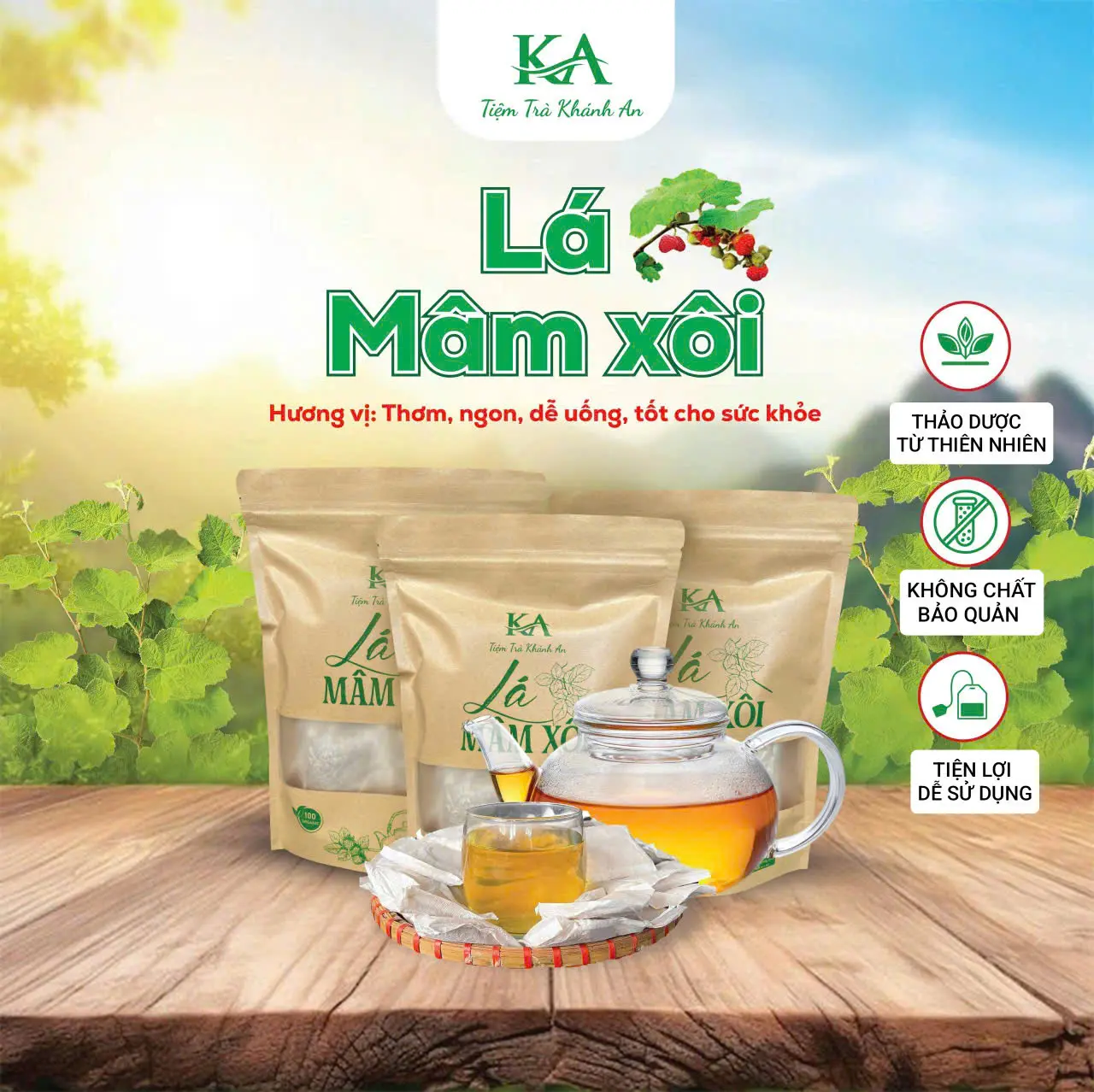 Trà Lá Mâm Xôi , 1 Gói 45 Túi Lọc , Thanh Mát , Tốt Cho Sức Khoẻ ,  I.V.F, I.U.I