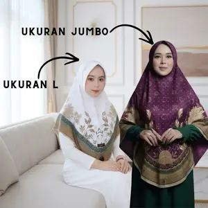 Best Seller- Hijab Bergo Motif Bunga Khaira Printing Terbaru | Jilbab Instan Jersey Premium Hitam Panjang Muslim Kerudung Pad Syari Khimar Segi Empat