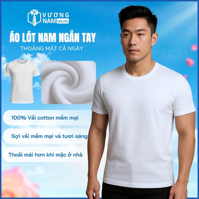 Áo lót nam trắng cotton ngắn tay hanoisimex thấm hút mồ hôi tốt kiểu trơn Menswear Top Cổ Tròn VNO05