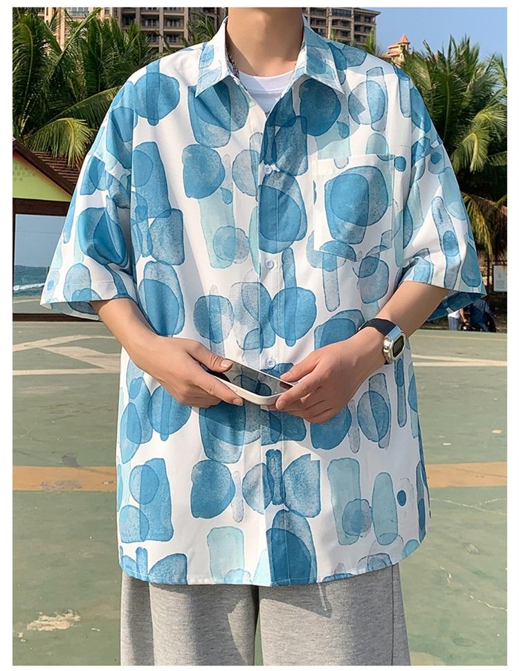Product Introduction of Plankton Shuai flower shirt men's short sleeve summer ice silk thin inch shirt casual mid-sleeve Hawaiian shirt inch wear free ironing 15