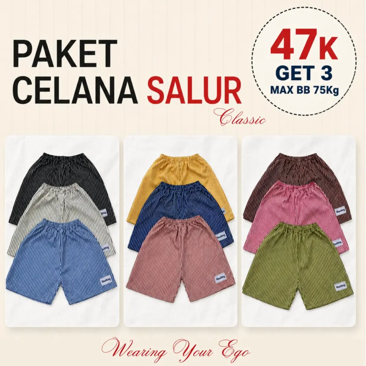 Boxer Salur | Celana Pendek 3 Pcs Salur | WearXring | Katun Lembut Unisex