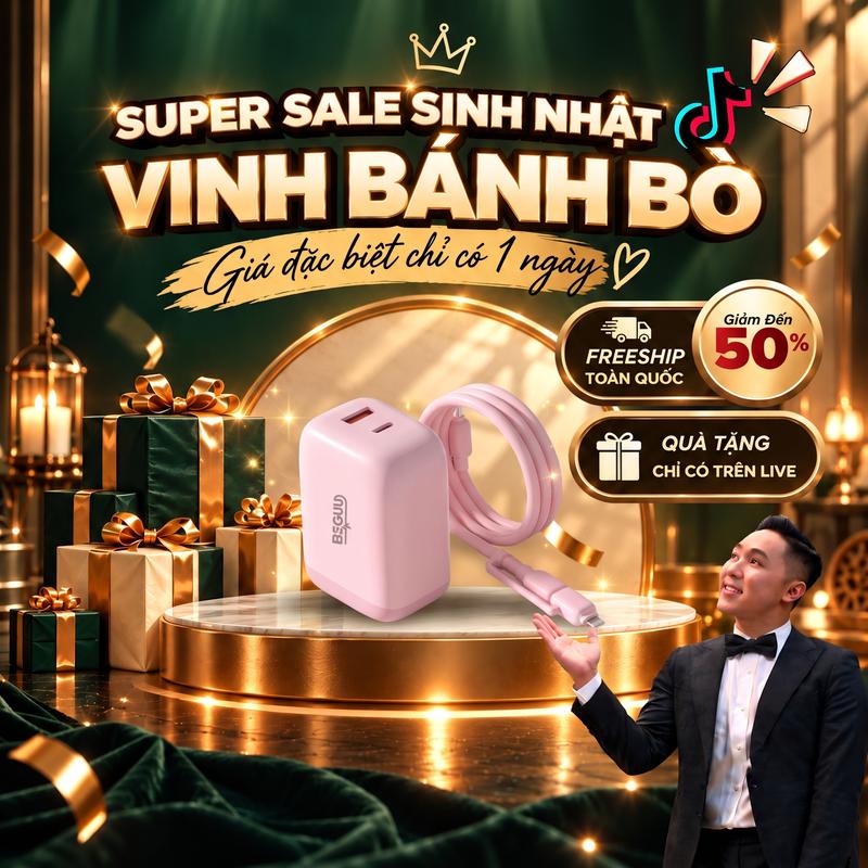 [ VINHBANHBO x BEGUU 9k] Bộ Sạc Nhanh 30W Beguu, Chip GaN Tích Hợp 2 Cổng Sạc, 8 Lớp Bảo Vệ Chống Nóng Máy Dùng Cho Tất Cả Thiết Bị Bảo Hành 6 Tháng