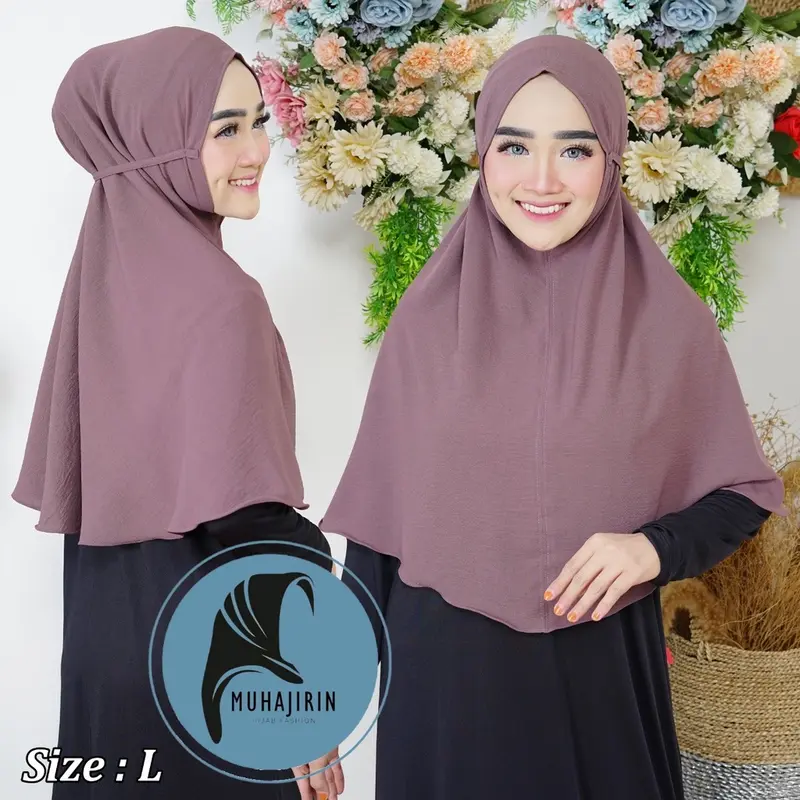 (71k Get 3) Kerudung Instan Bergo Maryam Tali Non Pad Crinkle Airflow Size L - Muhajirin Hijab muslim syari Nyaman Panjang 2