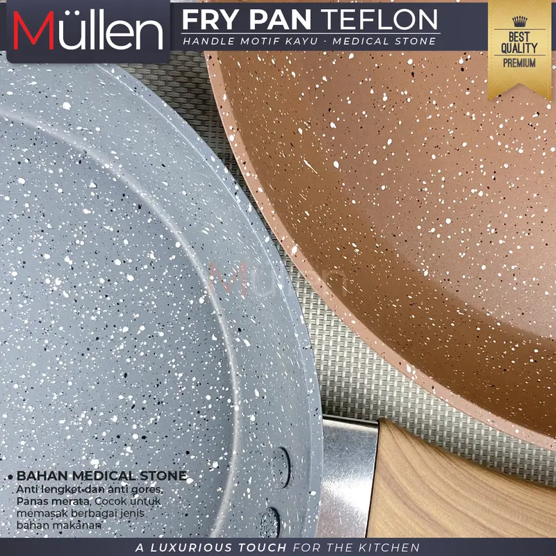 [ EXCLUSIVE CELYHOME ] - Fry Pan Marble Tanpa Tutup Anti Lengket Marble Coating Granit Gagang Kayu Premium 24cm Kitchenware 3