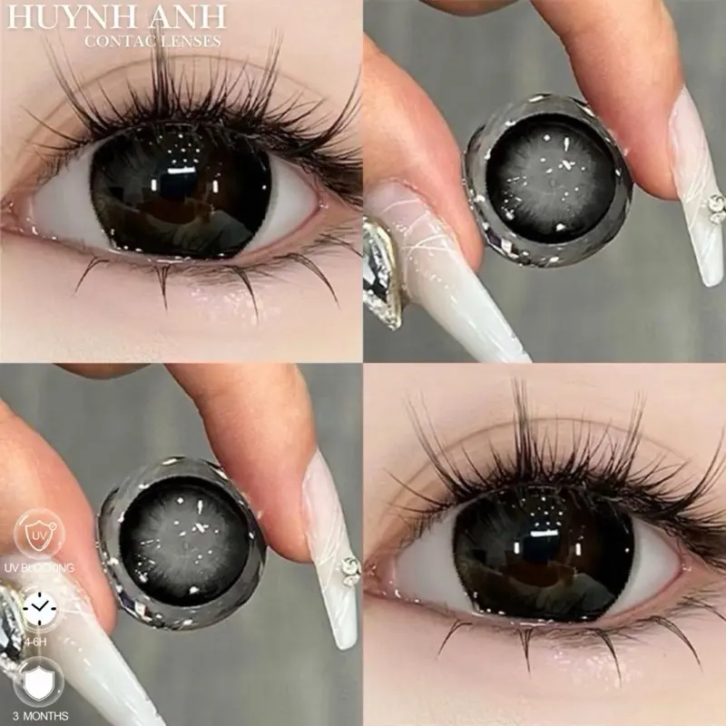 Lens Mắt Kính Áp Tròng màu đen black dễ thương baby đủ kích thước giãn [Giá 1 Đôi + Kèm Khay Dụng Cụ]