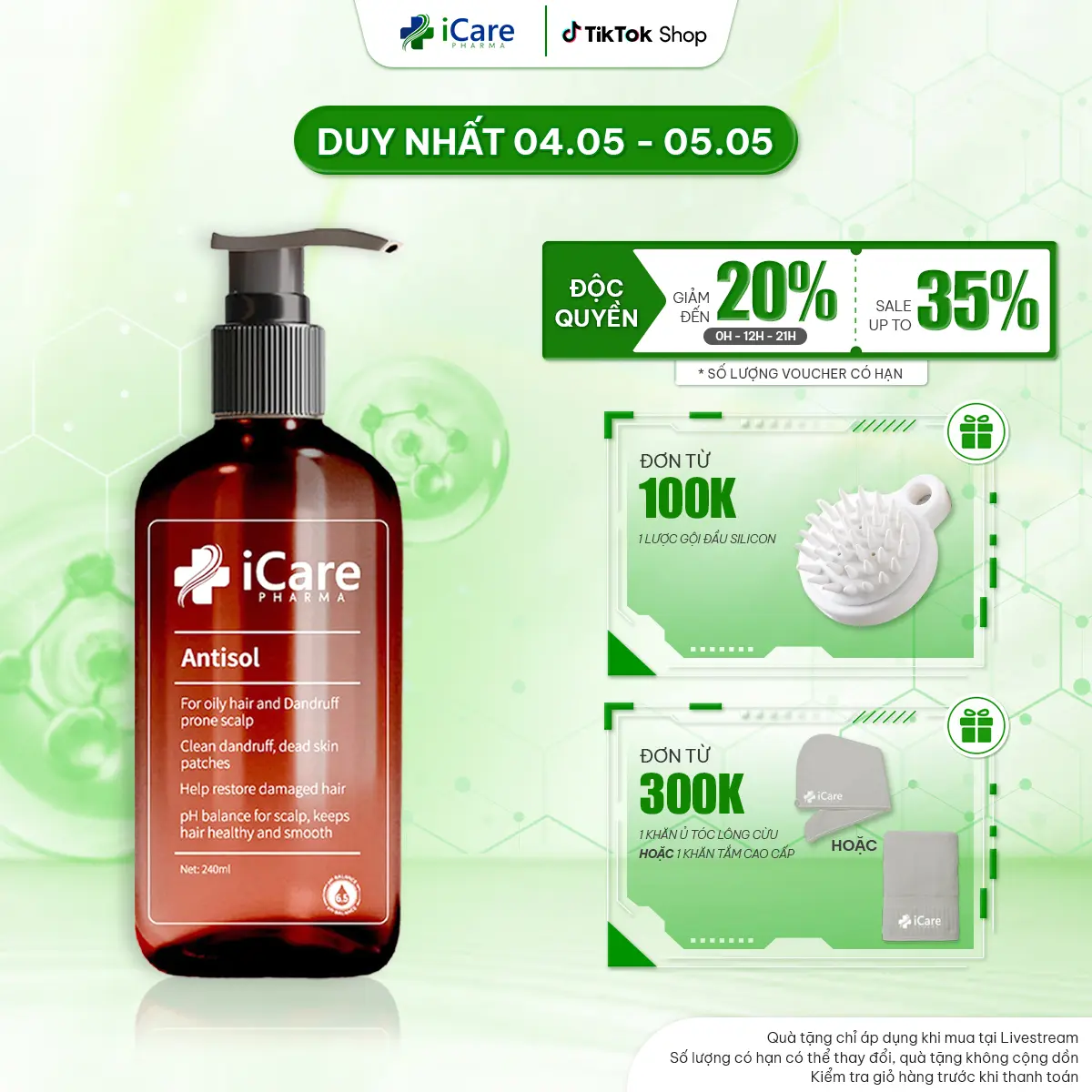 Dầu Gội Hỗ Trợ Chống Gàu Nấm Ngứa Da Đầu Antisol iCare Pharma