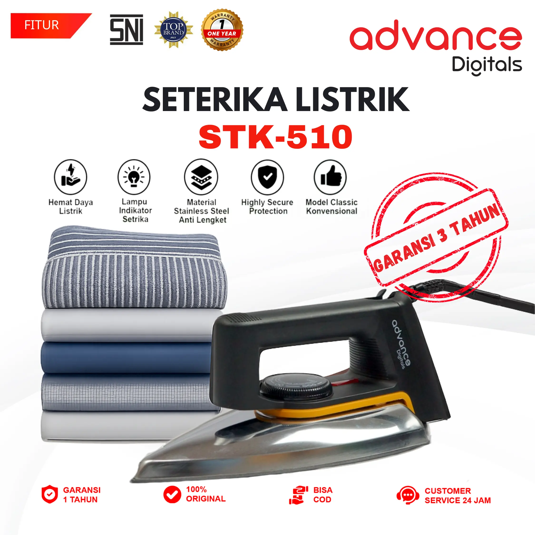 【GARANSI 3 TAHUN】Advance Setrika Listrik (Dry Iron) Anti Lengket STK-510 Hemat Listrik Garansi 3 Tahun