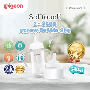 PIGEON Botol SofTouch 2-Step Straw Set 240ml | Botol Susu Transisi | Botol Susu Training Bayi | Anti Kolik Ganda | Ada Gravity Ball | Melatih Oromotor | Anti Bocor dan Tumpah | Botol Susu Dengan Sedotan | Training Straw