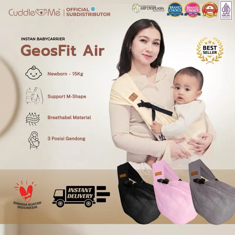 Cuddleme Gendongan Instan Geosfit Air & Sporty Spessa Gendongan Newborn Sampai Toodler Praktis Multifungsi Ringan